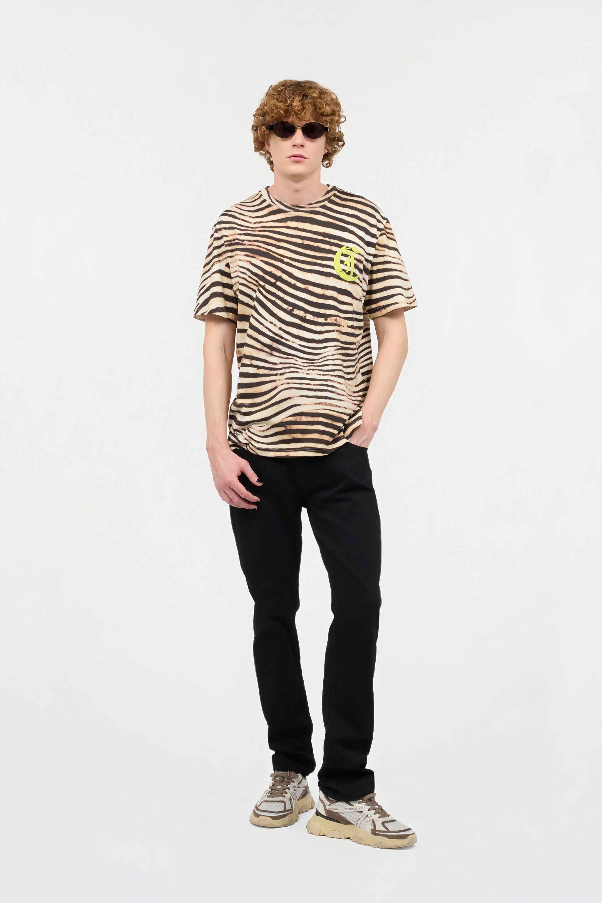 JC T-Shirt With Jungle And Monogram Print Light Brown UFT042-UF062