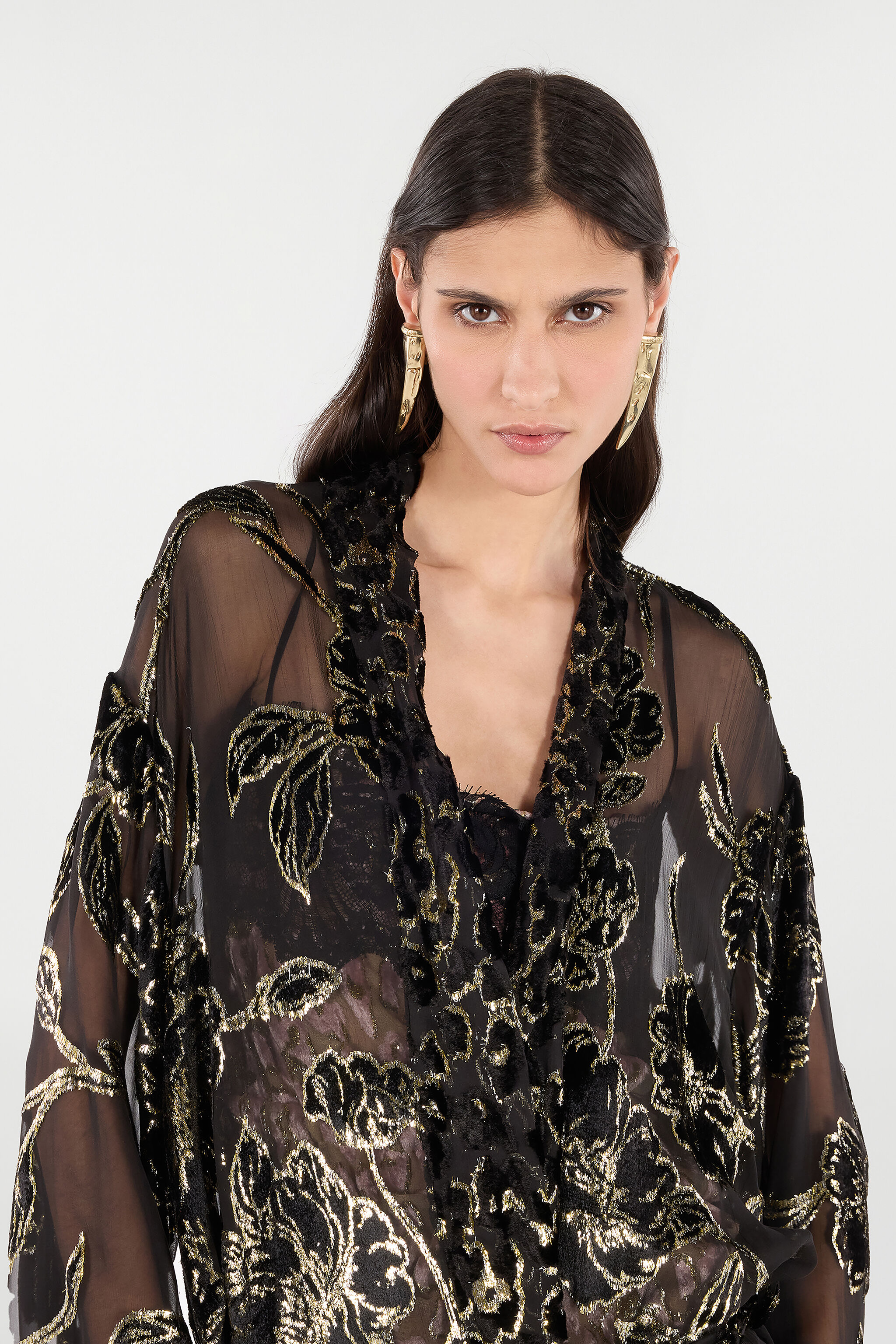 イタリア製 roberto cavalli 黒 レース 40 See-Through Robe With Floral Pattern in Black for Women | Roberto