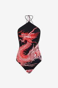 RC Bodysuit With Dragon, Flowers And Fans Black/Red VQT620-LNP75