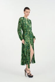 RC Green Velvet Devoré Midi Dress VERDE/ORO VKT122-FC007