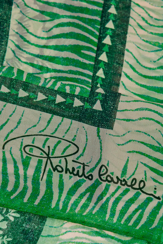 RC Schultertuch aus Seide mit Motiv Zebra und Logo Grün TALR31-IR048