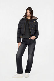 JC Black Puffer Jacket with Belt BLACK VFT311-VF461