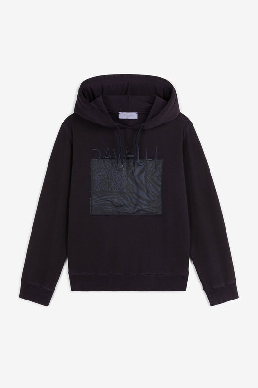 JU Animalier Patchwork-Print Appliqué Hoodie JU Animalier Patchwork-Print Appliqué Hoodie Dark blue OJT930-ISA2J