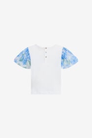 JU T-shirt Bianca in Cotone con Maniche Floreali WHITE/BLUE WJT602-JD001