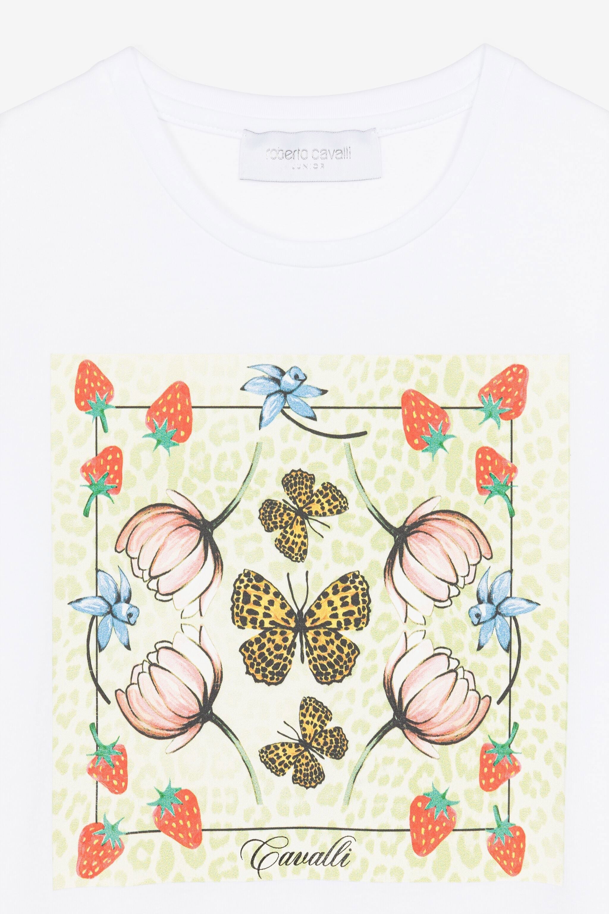 JU Butterfly And Strawberry-Print T-Shirt JU Butterfly And Strawberry-Print T-Shirt White QJT603-JV025