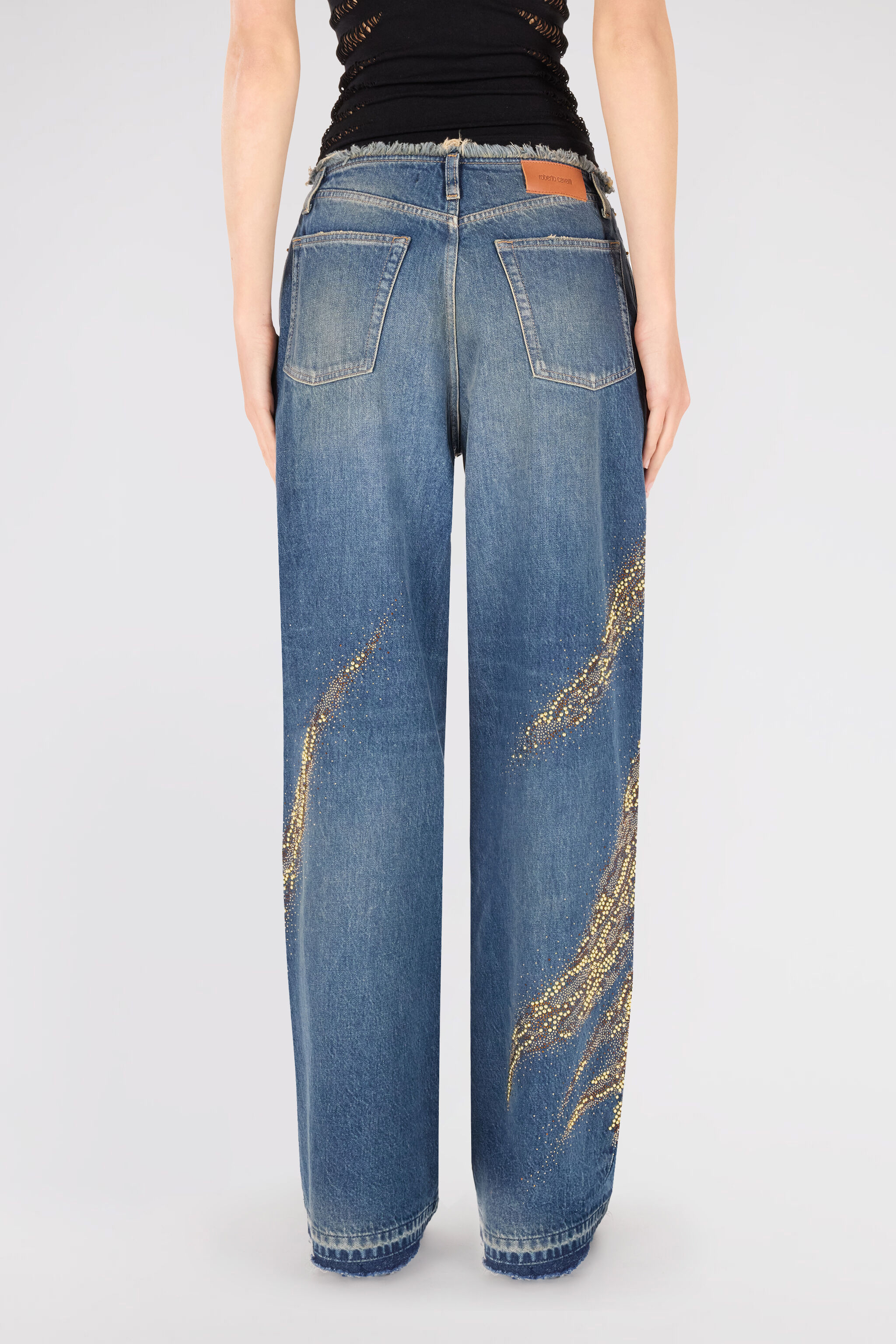 Jeans With Rhinestoned Zebra Pattern in Blue for Women | Roberto