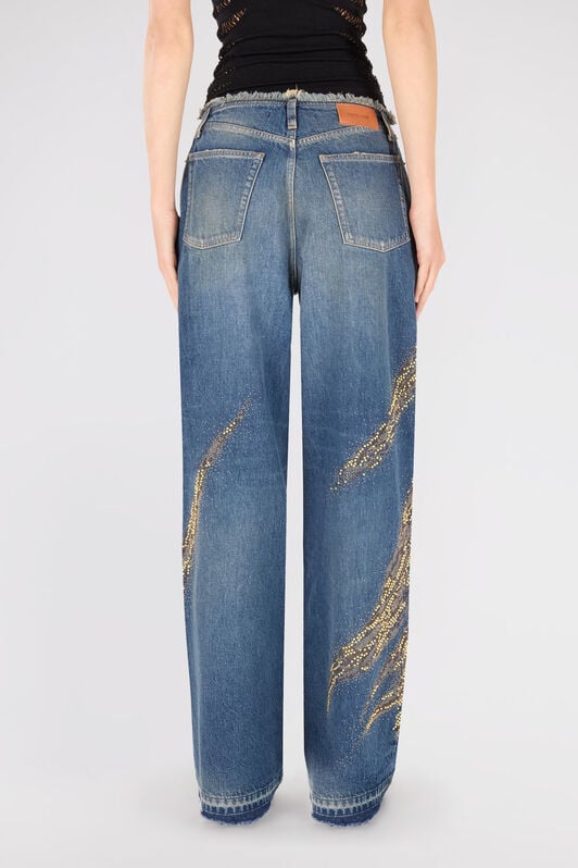 RC Jeans With Rhinestoned Zebra Pattern Blue UKJ225-VT007