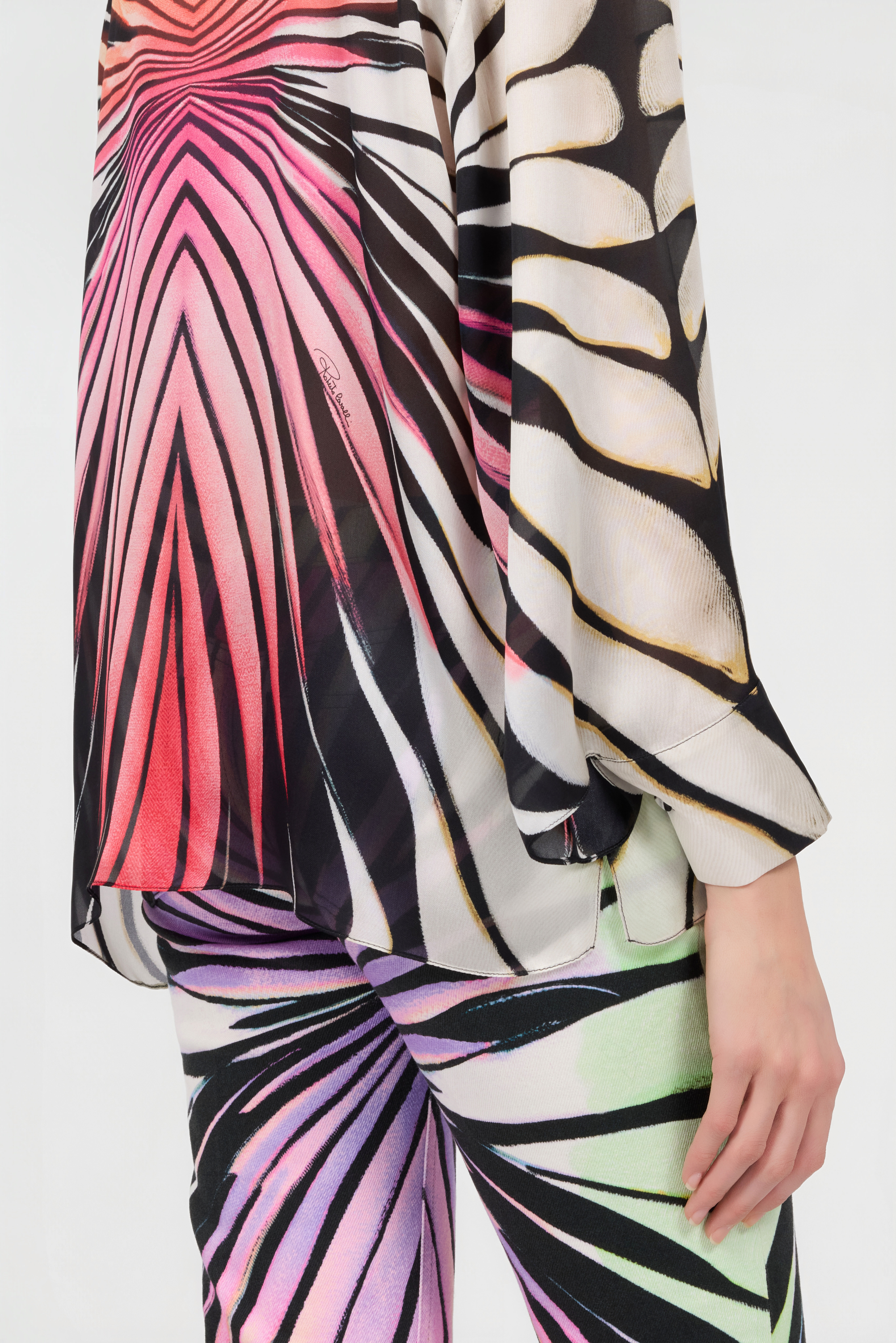Ray Of Paradise Print Silk Shirt in CORAL for Women | Roberto Cavalli®