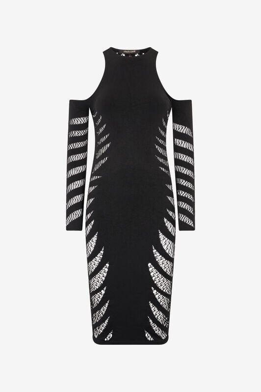 RC Robe Midi Avec Motif Ajouré RC Robe Midi Avec Motif Ajouré Noir UKT152-MA001