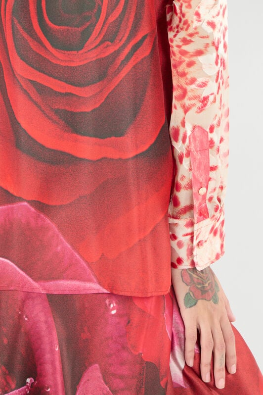 RC Chemise À Imprimé Jaguar Skin Et Roses RC Chemise À Imprimé Jaguar Skin Et Roses Rouge UKT704-4QN48
