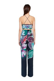 RC Exotic Flora print silk jumpsuit Dark blue HQT115-SQM04