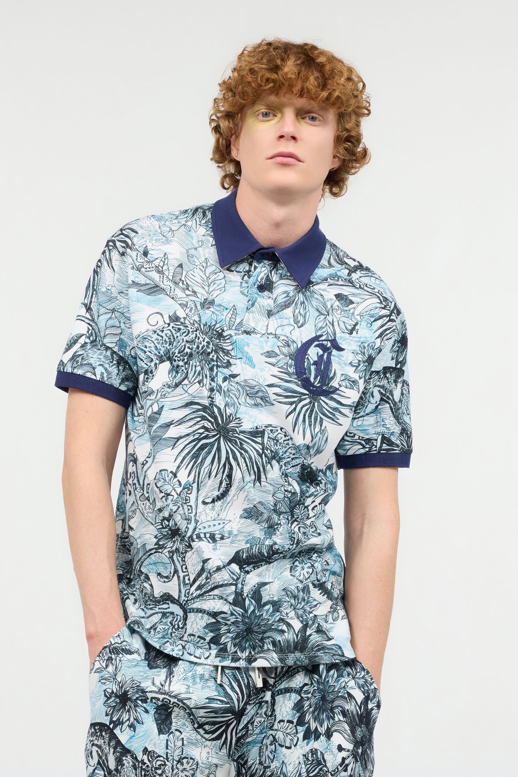 JC Polo Shirt With Jungle And Monogram Print Light blue UFT019-UF039