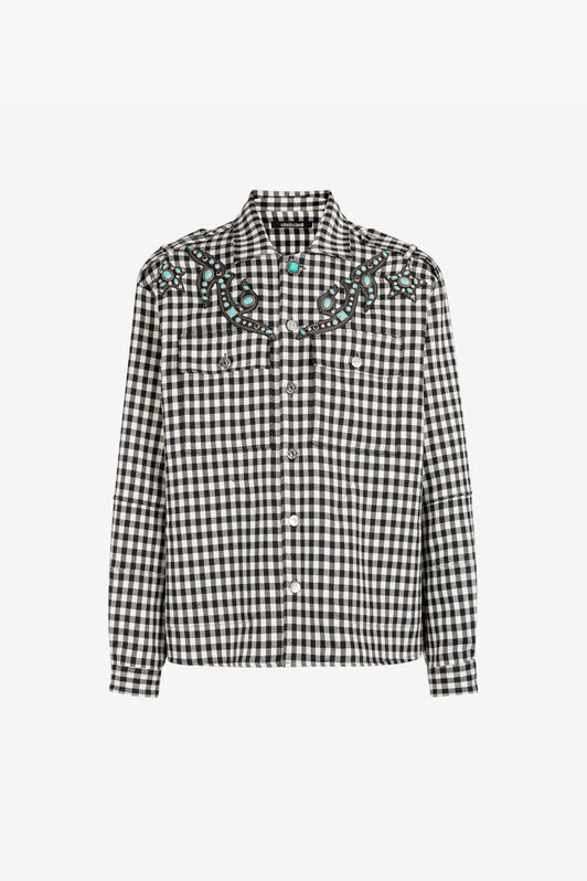 RC Turquoise-Embellished Gingham Jacket Black/White RRT752-AIC02