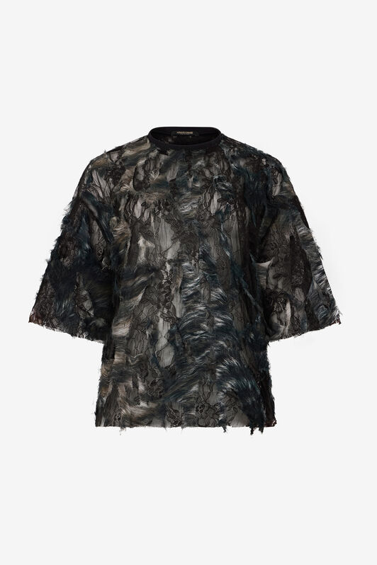 RC T-Shirt con stampa Fur su pizzo effetto destroyed RC T-Shirt con stampa Fur su pizzo effetto destroyed BLACK/BEIGE XWT644-7HT79
