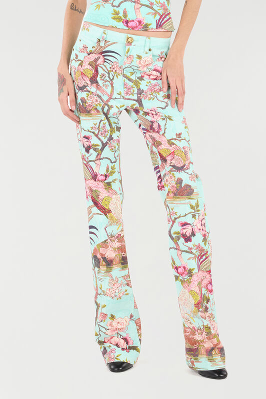 RC Pants With Oriental Bird Print Blue/Pink VKJ221-DAP76
