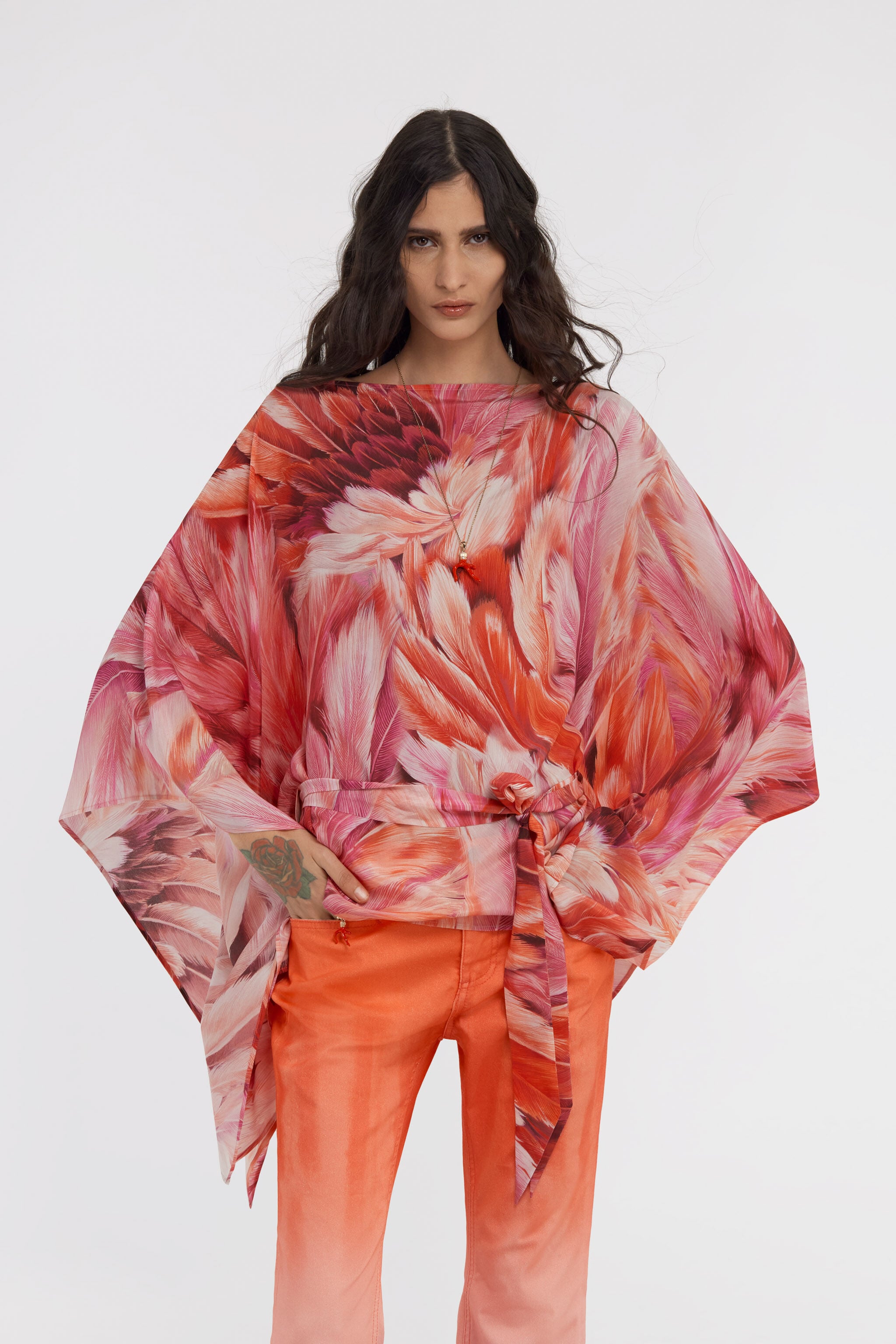 RC Plumage print short kaftan Fuchsia SWT725-SQL71