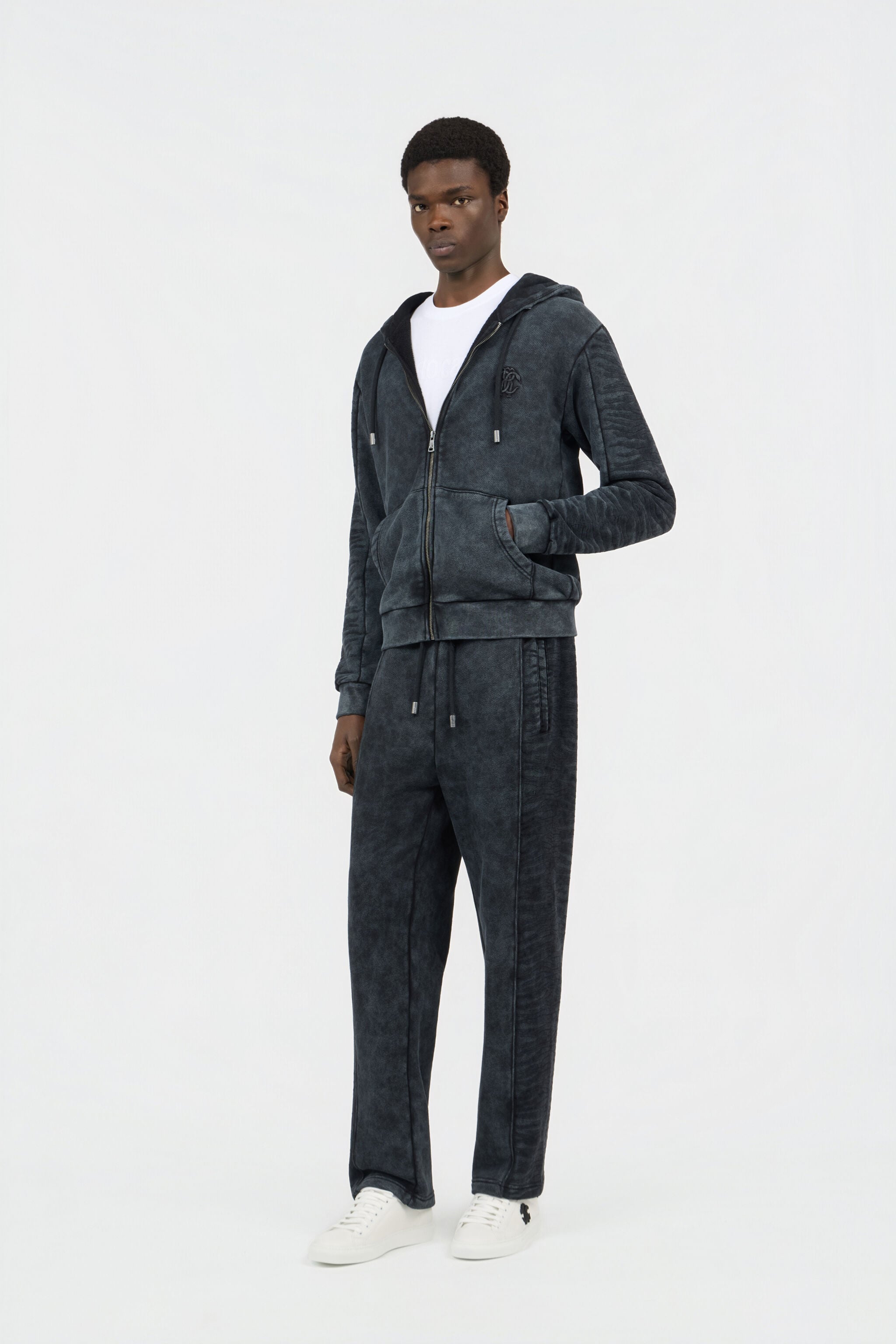 Black Washed Hoodie With Monogram RC in BLACK for Men | Roberto