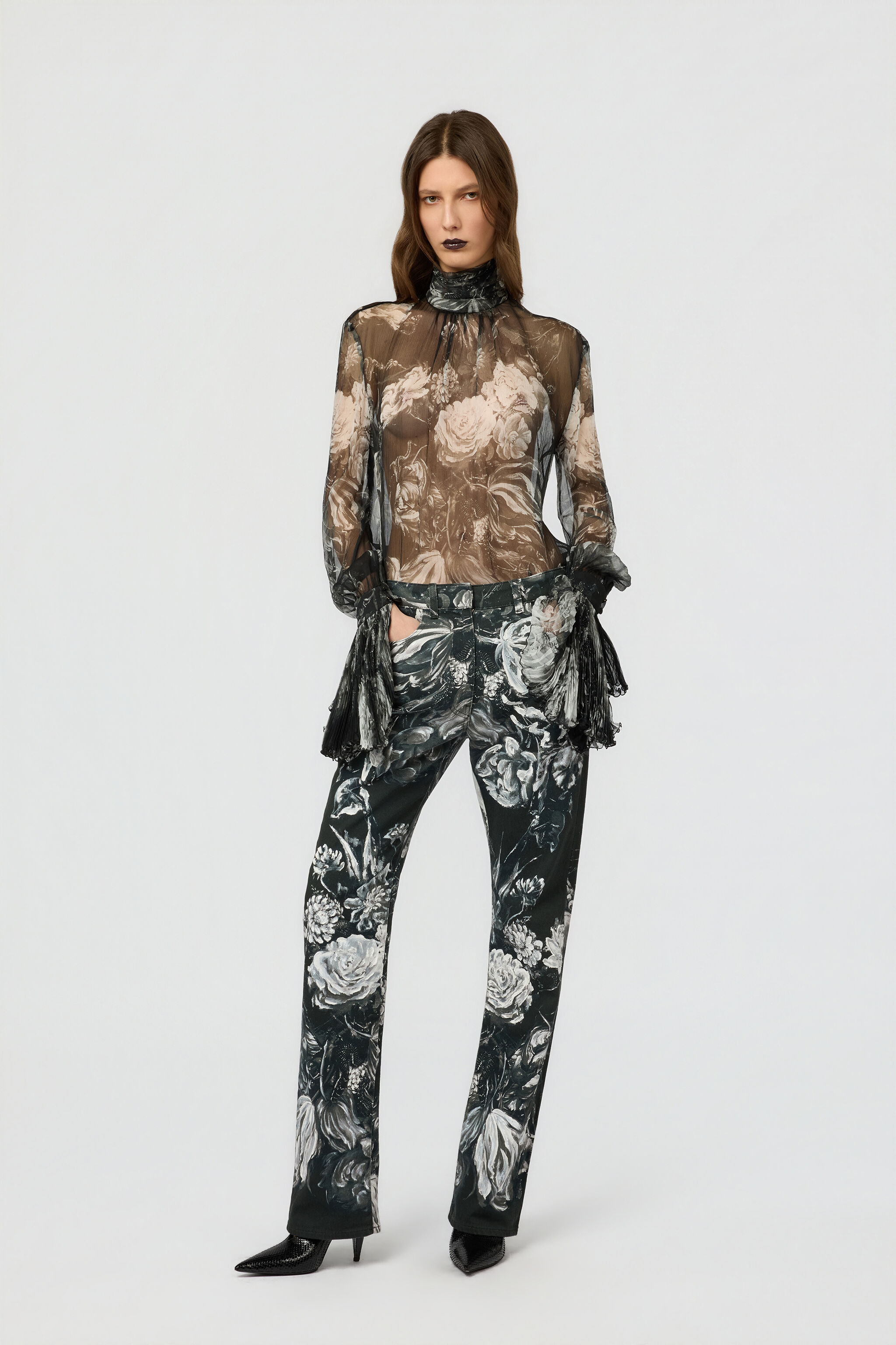 RC Blusa in seta con stampa Fiammingo Flowers RC Blusa in seta con stampa Fiammingo Flowers BLACK/GREY XWT702-CKT77