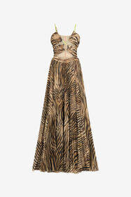 JC Extra-Long Dress With Tiger Skin Print Light Brown UFT176-UF242