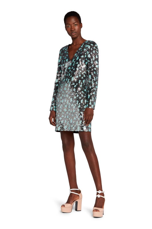 RC Leopard Sequin-Embellished Dress RC Leopard Sequin-Embellished Dress Hellblau/Schwarz GWR131-GG001