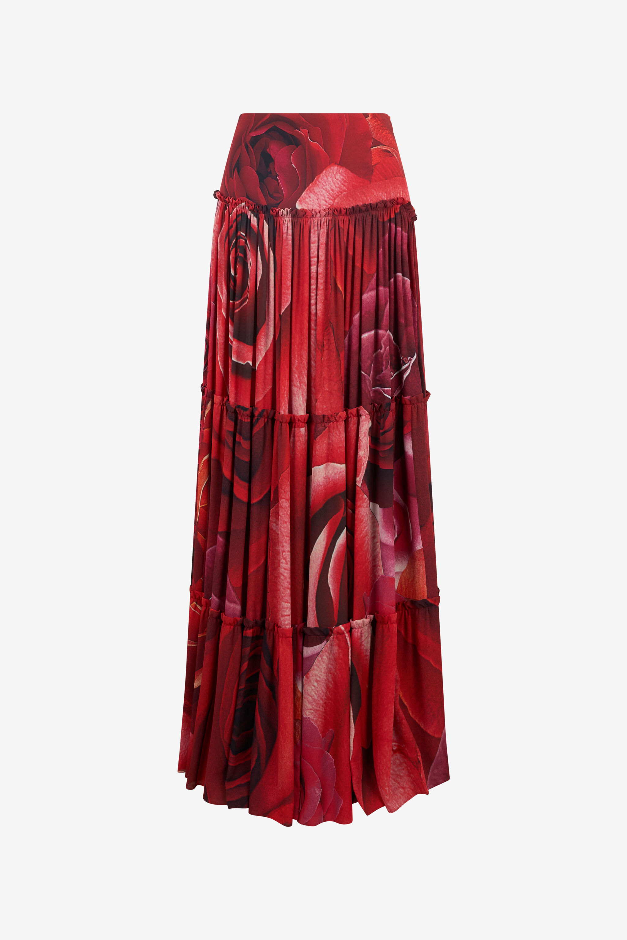 Extra-Long Skirt With Garden Rose Print in Red for Women | Roberto