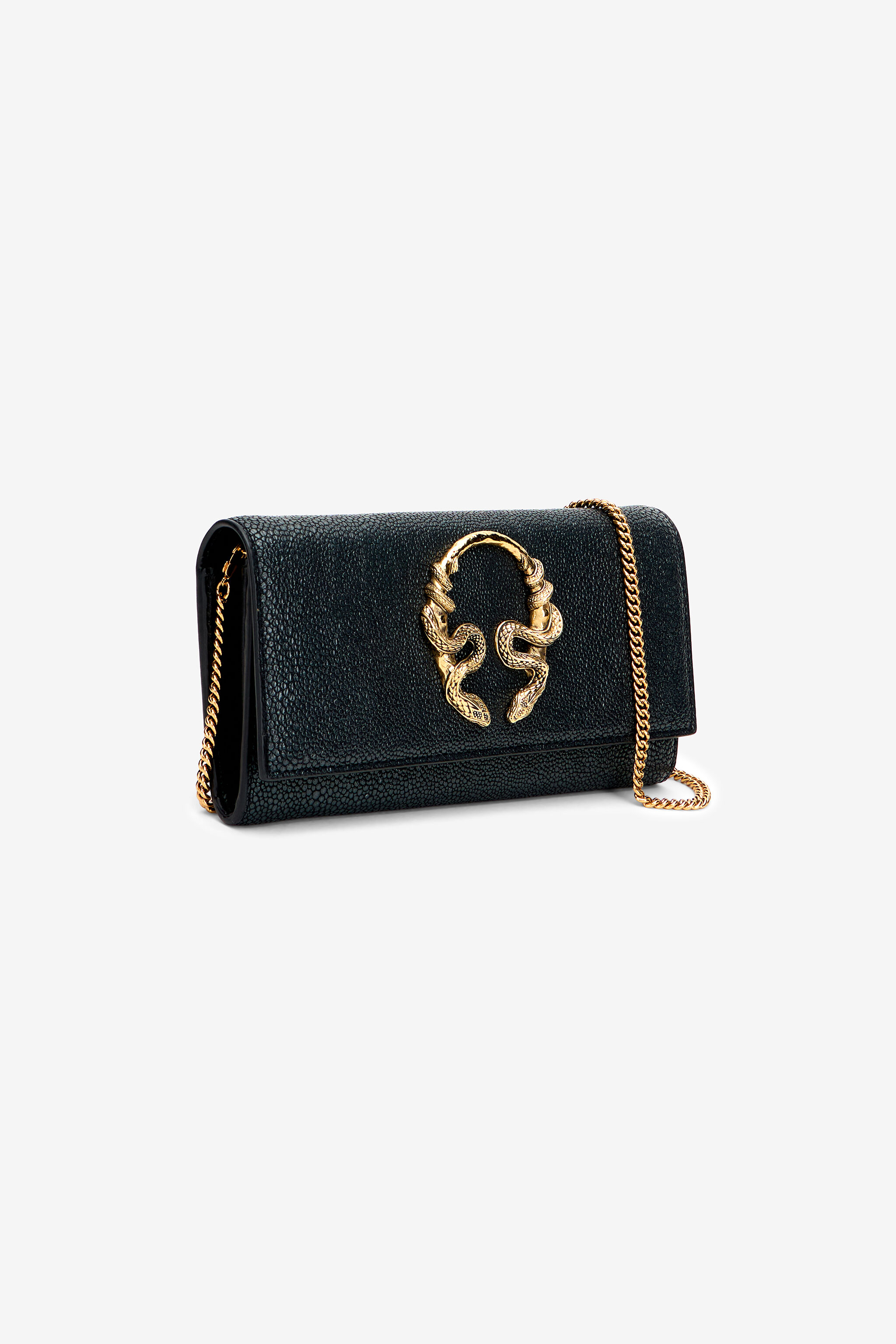 RC Portefeuille Serpentine En Cuir Avec Chaîne RC Portefeuille Serpentine En Cuir Avec Chaîne BLACK WKA017-PZI07