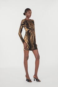 RC Short knit dress with Ray of Gold print Gold RWM108-MI150