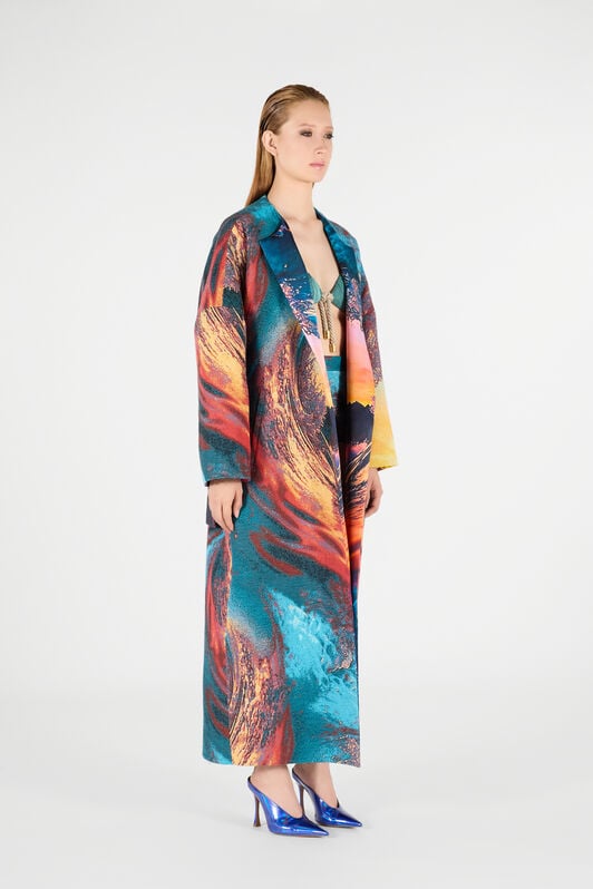 RC Itaca Print Coat with belt RC Itaca Print Coat with belt Blue/Orange UWT504-DJ091