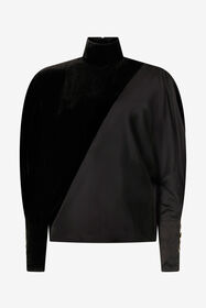 RC Velvet And Silk Satin Blouse With Jewel Buttons BLACK XWT703-VL054