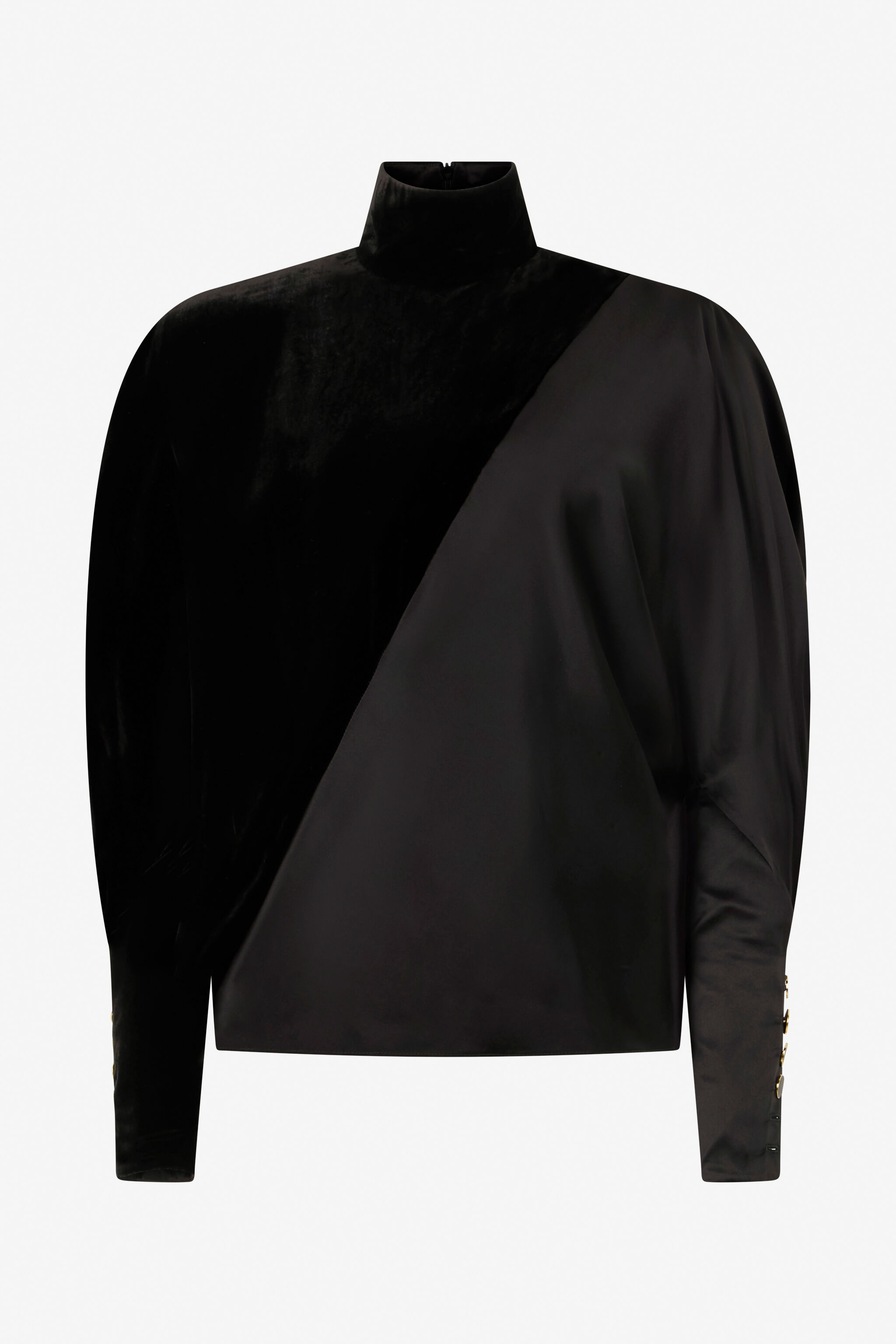 RC Bluse Aus Samt Und Seidensatin Mit Schmuckknöpfen RC Bluse Aus Samt Und Seidensatin Mit Schmuckknöpfen BLACK XWT703-VL054