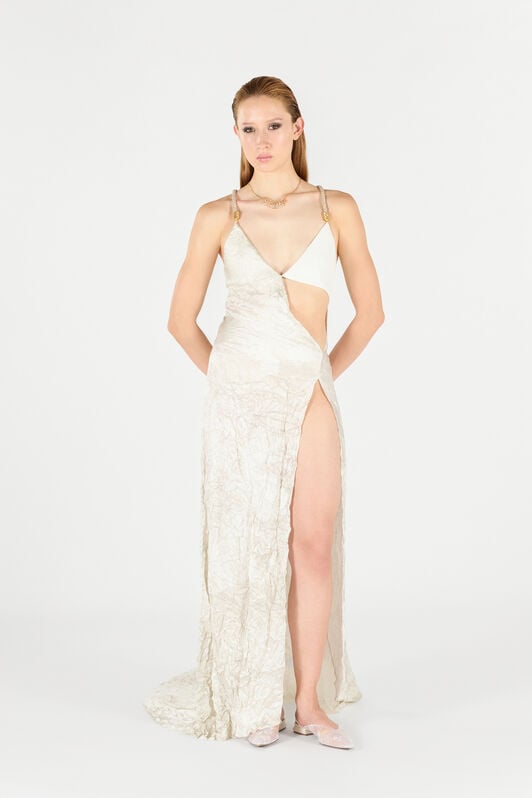 RC Ivory Silk Maxi Dress Crinkled RC Ivory Silk Maxi Dress Crinkled White UWT150-RYN99