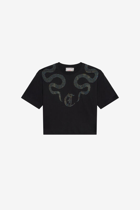 JC T-Shirt with Rhinestone Logo JC T-Shirt with Rhinestone Logo BLACK XFT61H-JD001