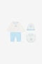 JU Ensemble Bonnet, Bavoir Et Grenouillère Avec Monogramme RC Et Logo JU Ensemble Bonnet, Bavoir Et Grenouillère Avec Monogramme RC Et Logo Bleu clair UJT817-JD001