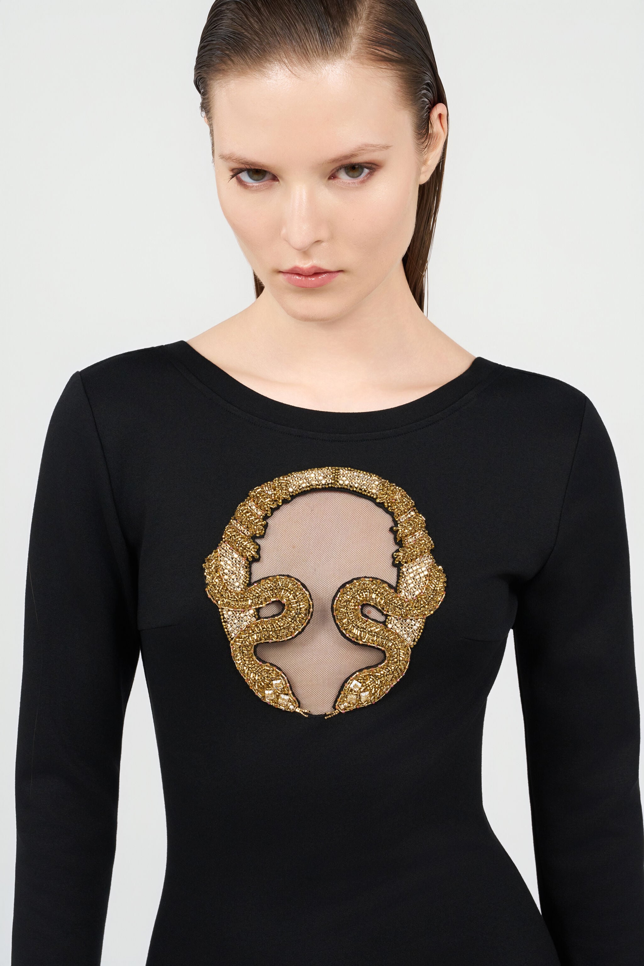 Mini Dress with Gold Embroidery in BLACK for Women | Roberto Cavalli®