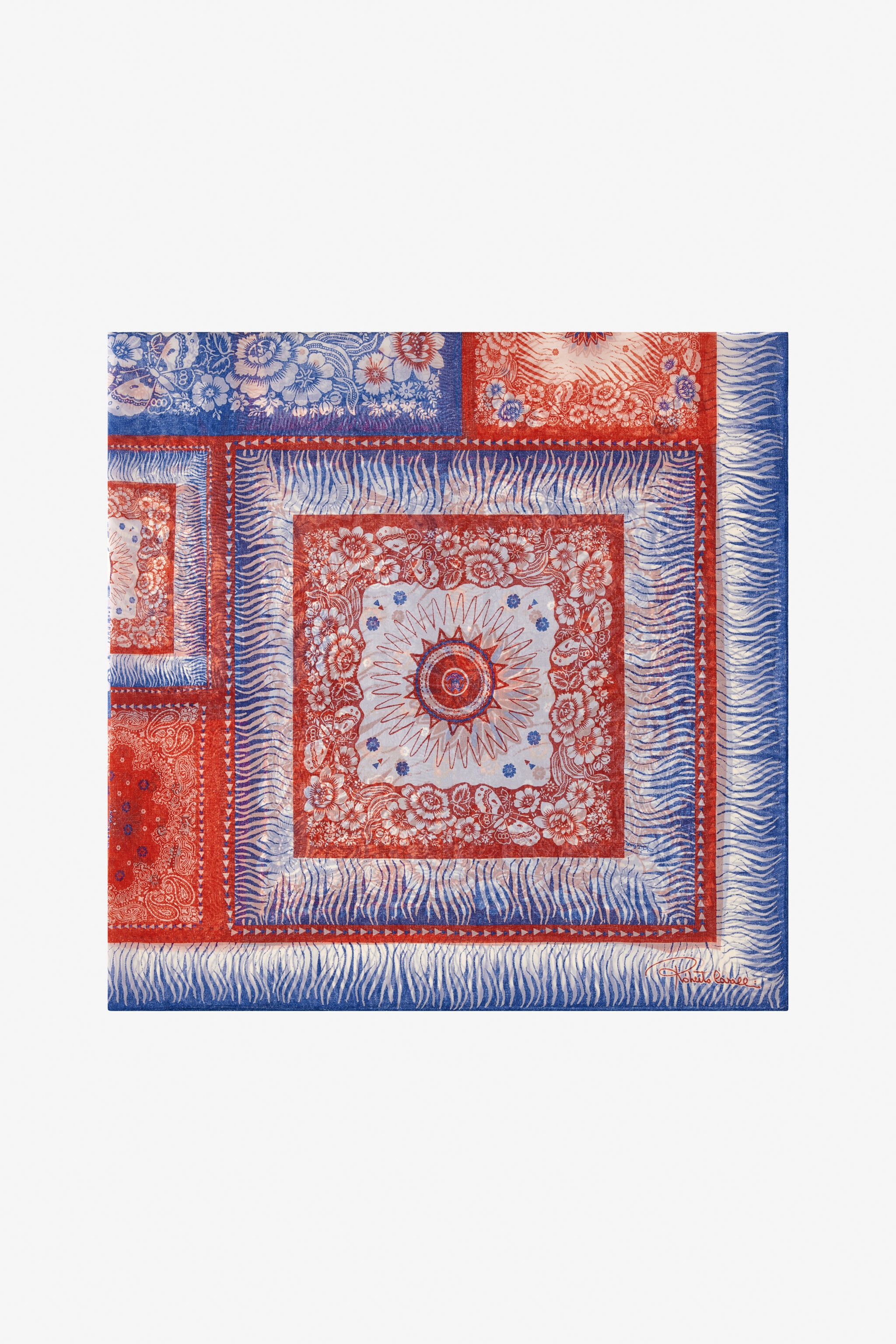 RC Silk Shawl with Zebra Pattern and Logo Blue TALR31-IR048