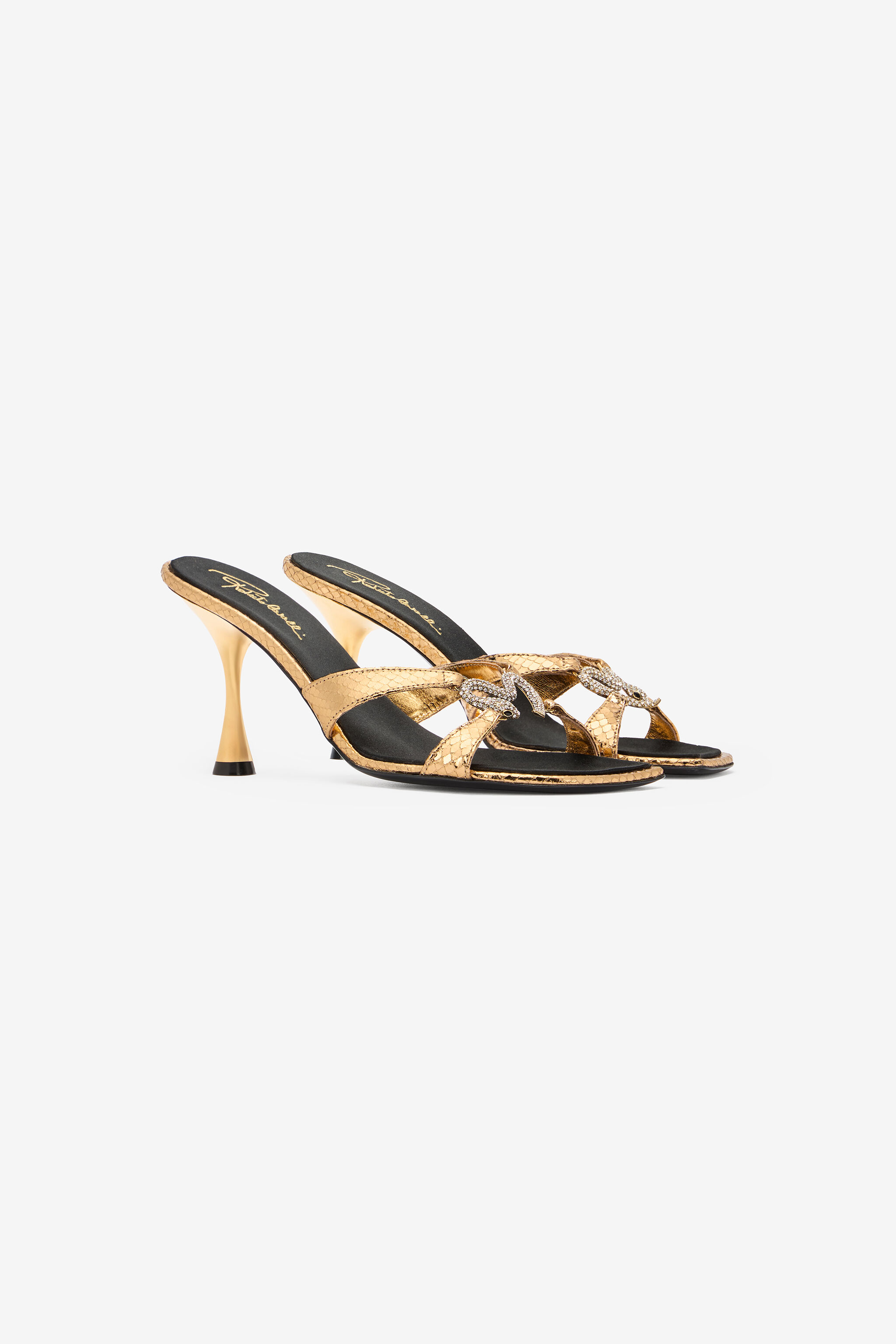 RC Sandals With Snake Print And Bejeweled Snake RC Sandals With Snake Print And Bejeweled Snake Gold UKS013-PZ579