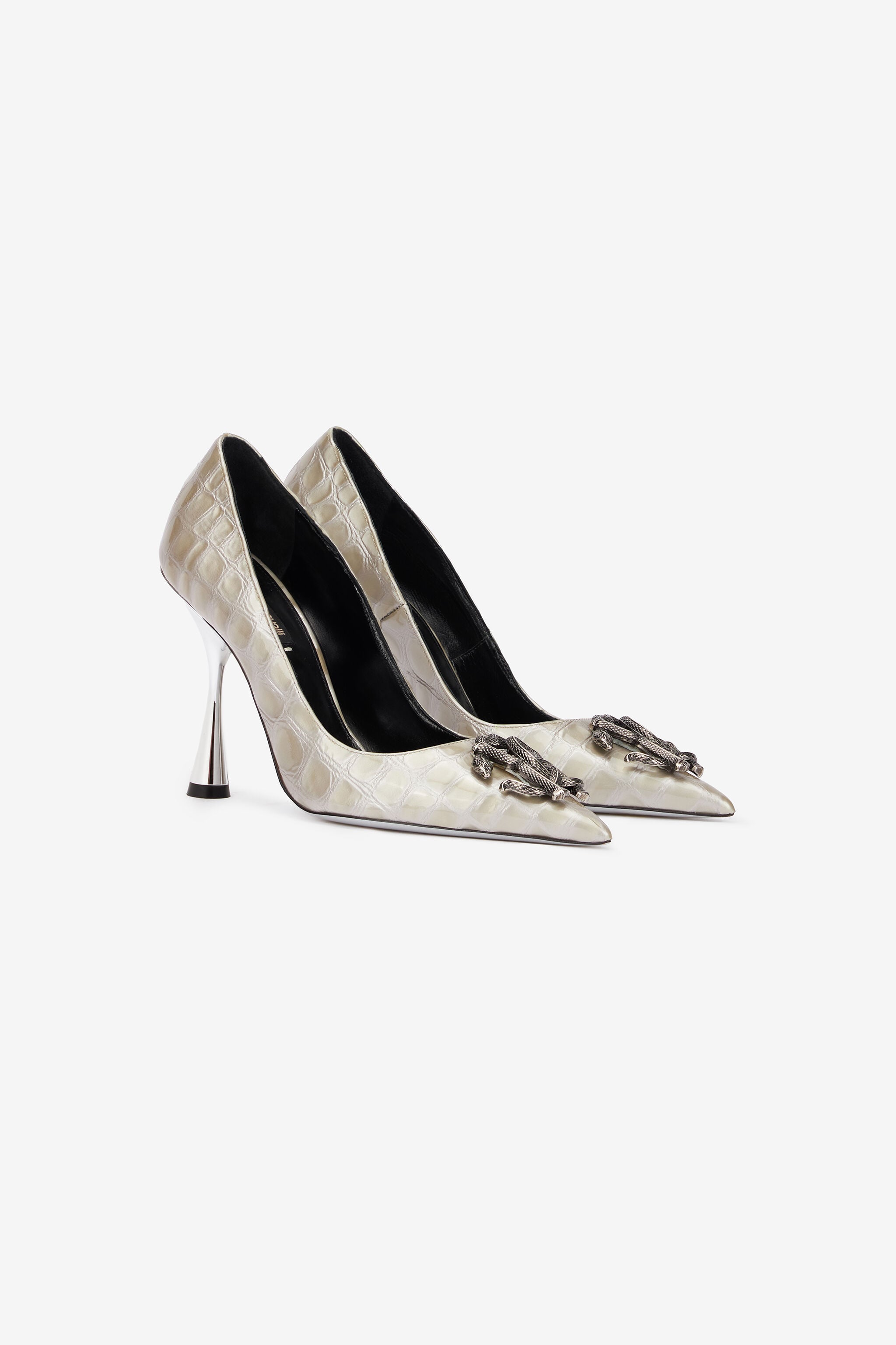 RC Pumps With Mirror Snake Monogram RC Pumps With Mirror Snake Monogram Silver UKS011-PZL03