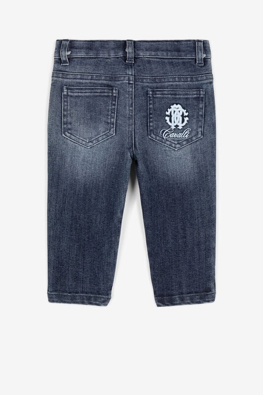 JU Monogram-embroidered denim jeans JU Monogram-embroidered denim jeans Dark blue QJJ206-DS015