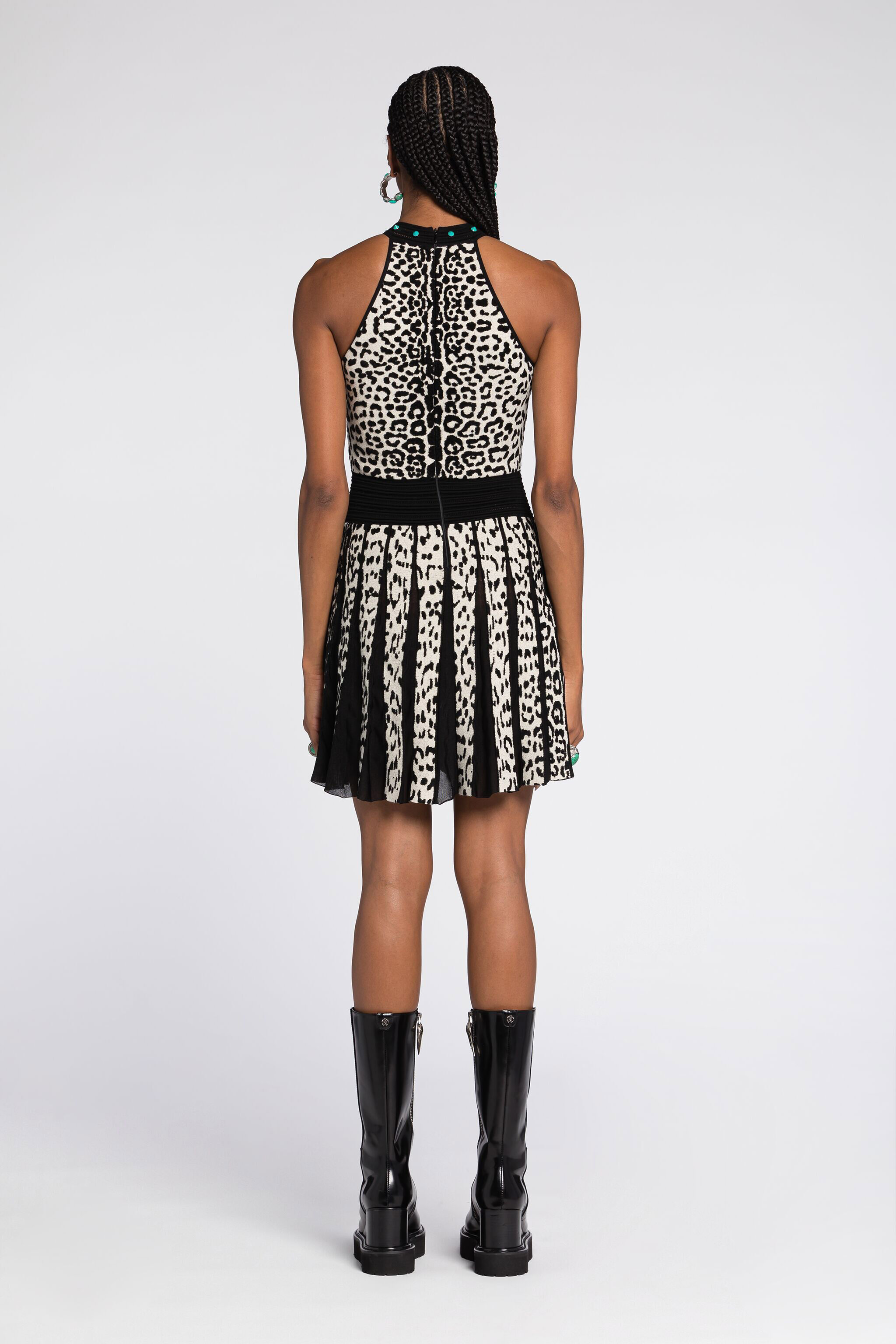 RC Mini-robe à motif léopard en jacquard Noir/Blanc RKM102-MI150