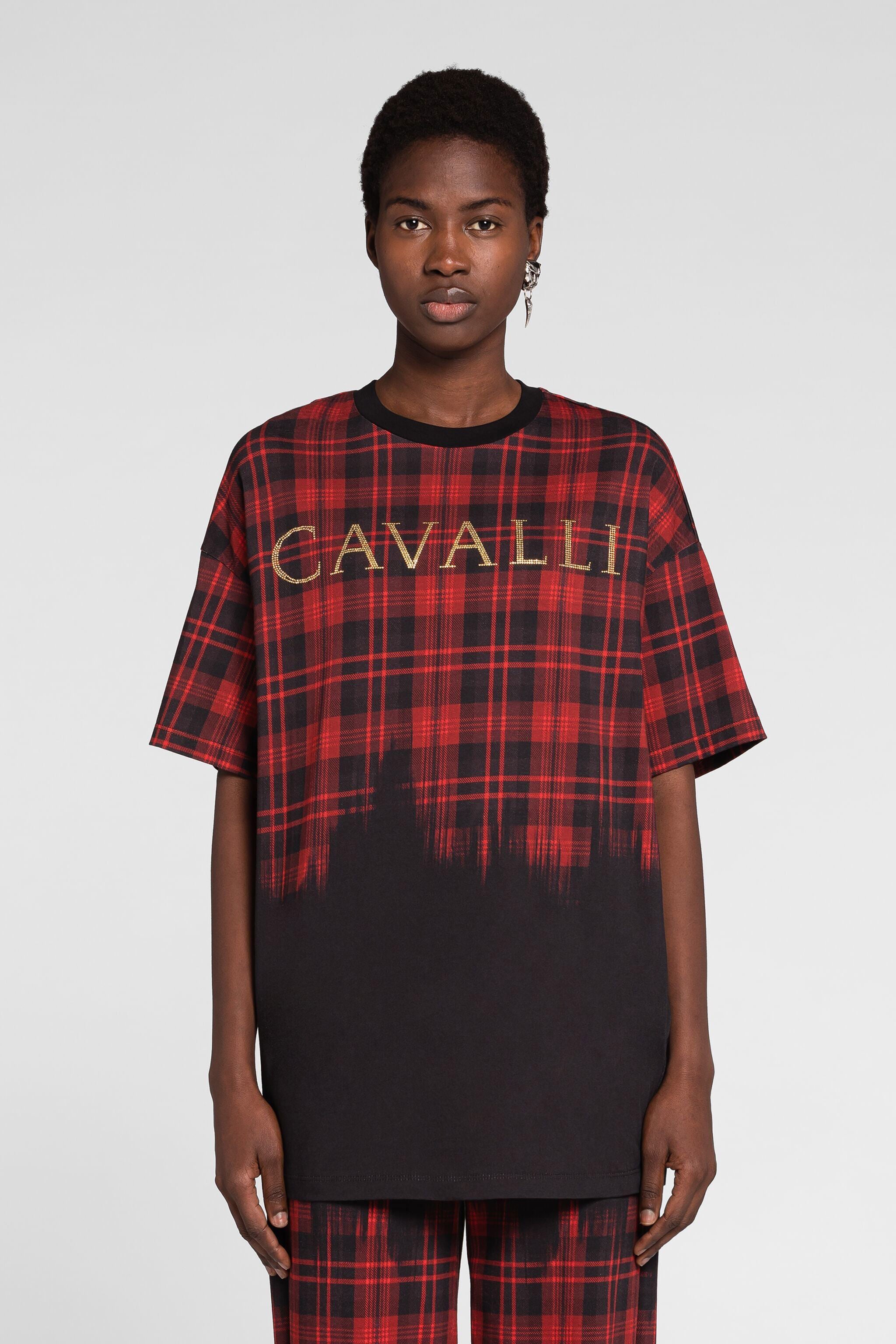 RC T-Shirt aus Baumwolle mit Tartan-Print RC T-Shirt aus Baumwolle mit Tartan-Print Schwarz/Rot PKT62G-JPE62