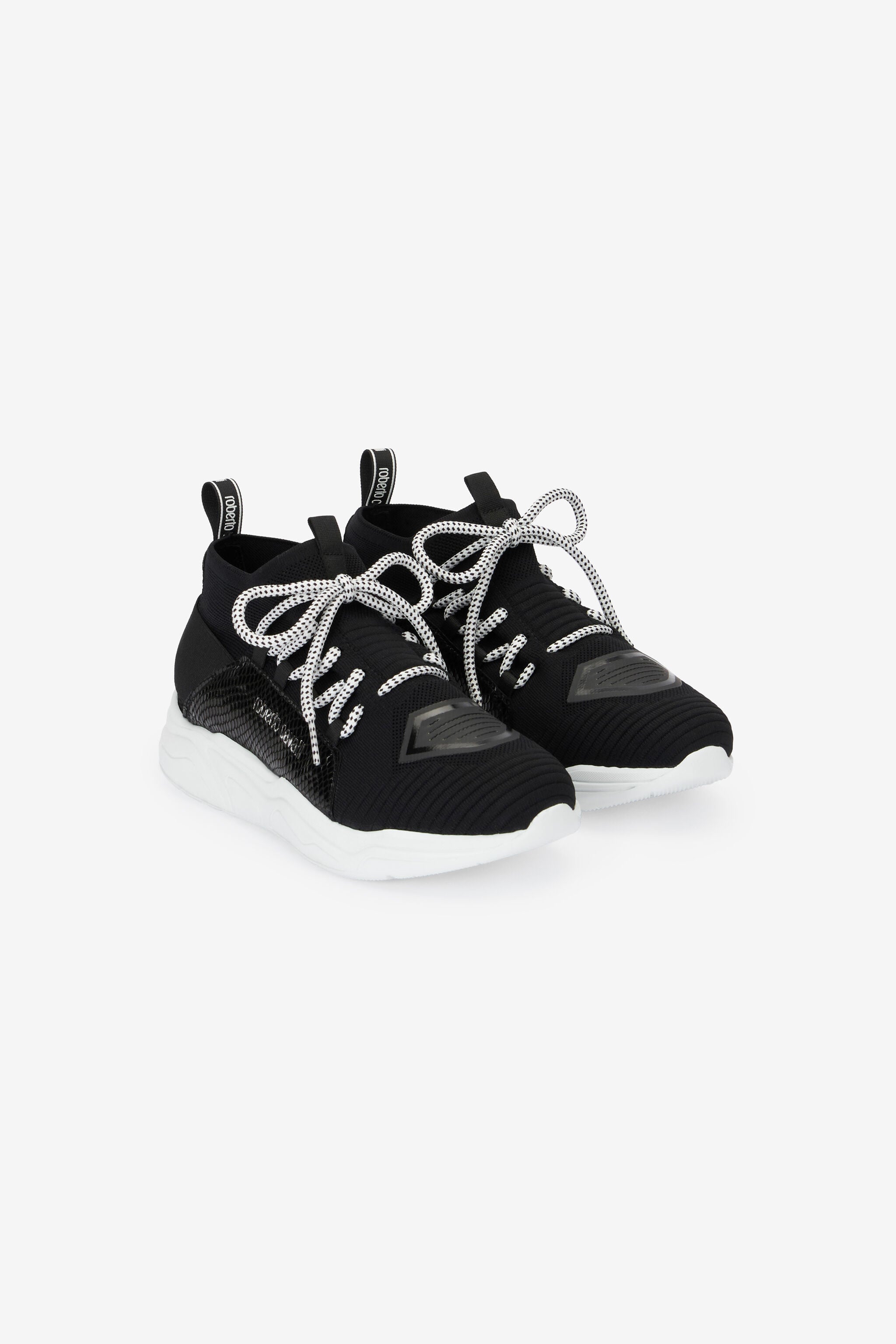 Sneakers with snake-effect inserts in Black for Women | Roberto