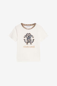 JU Logo-T-Shirt mit Leopardensaum IVORY XJT60S-JD003