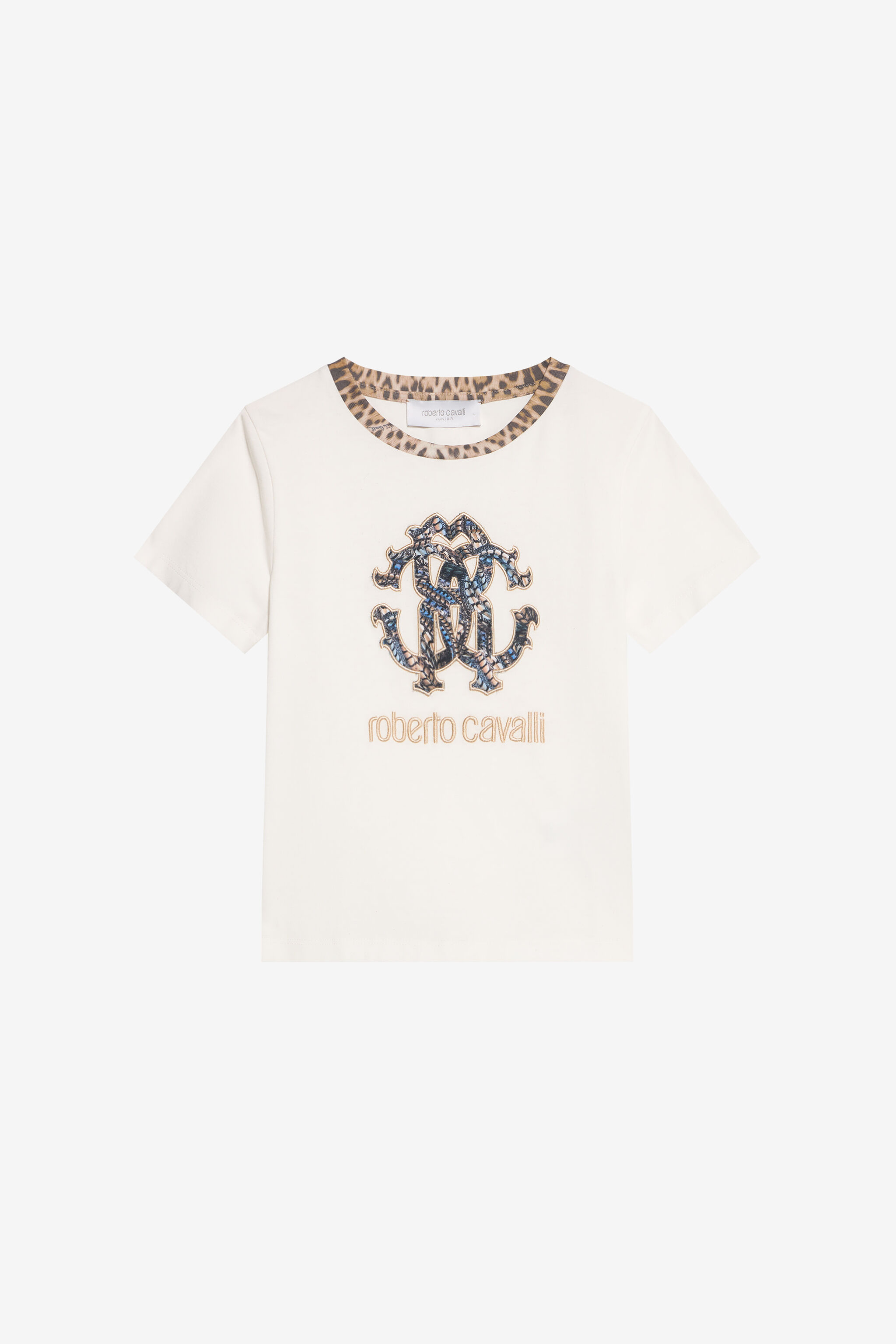 JU Logo-T-Shirt mit Leopardensaum IVORY XJT60S-JD003
