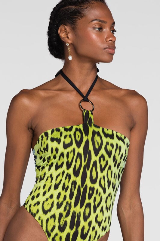 RC Jaguar-Print Halterneck Swimsuit RC Jaguar-Print Halterneck Swimsuit Light green QKW00K-LNF53