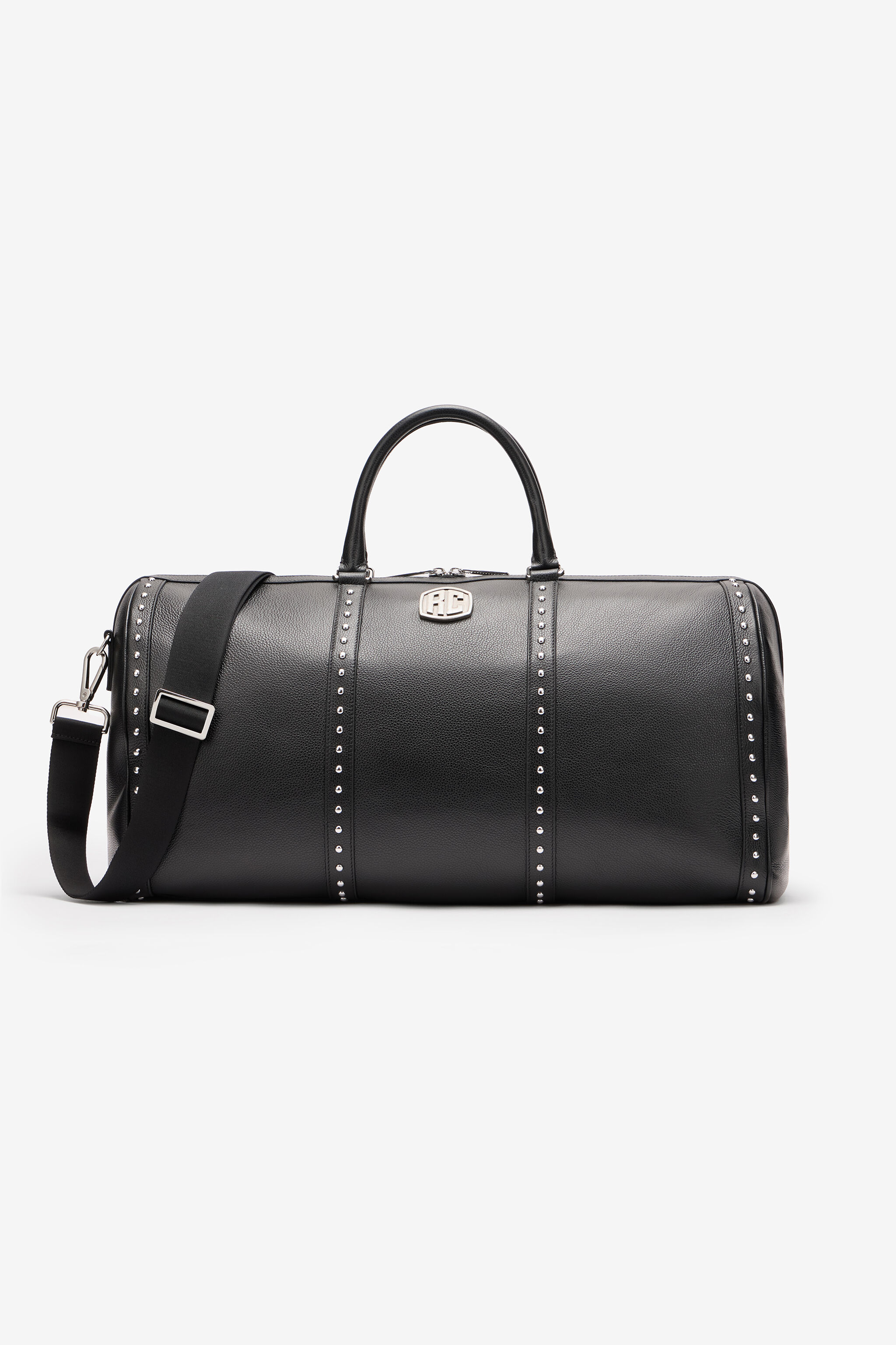 Tumbled Leather Travel Bag in Black for Men | Roberto Cavalli®