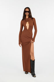 JC Abito Maxi Marrone Con Scollo Intrecciato BRUNETTE VFT283-VF433