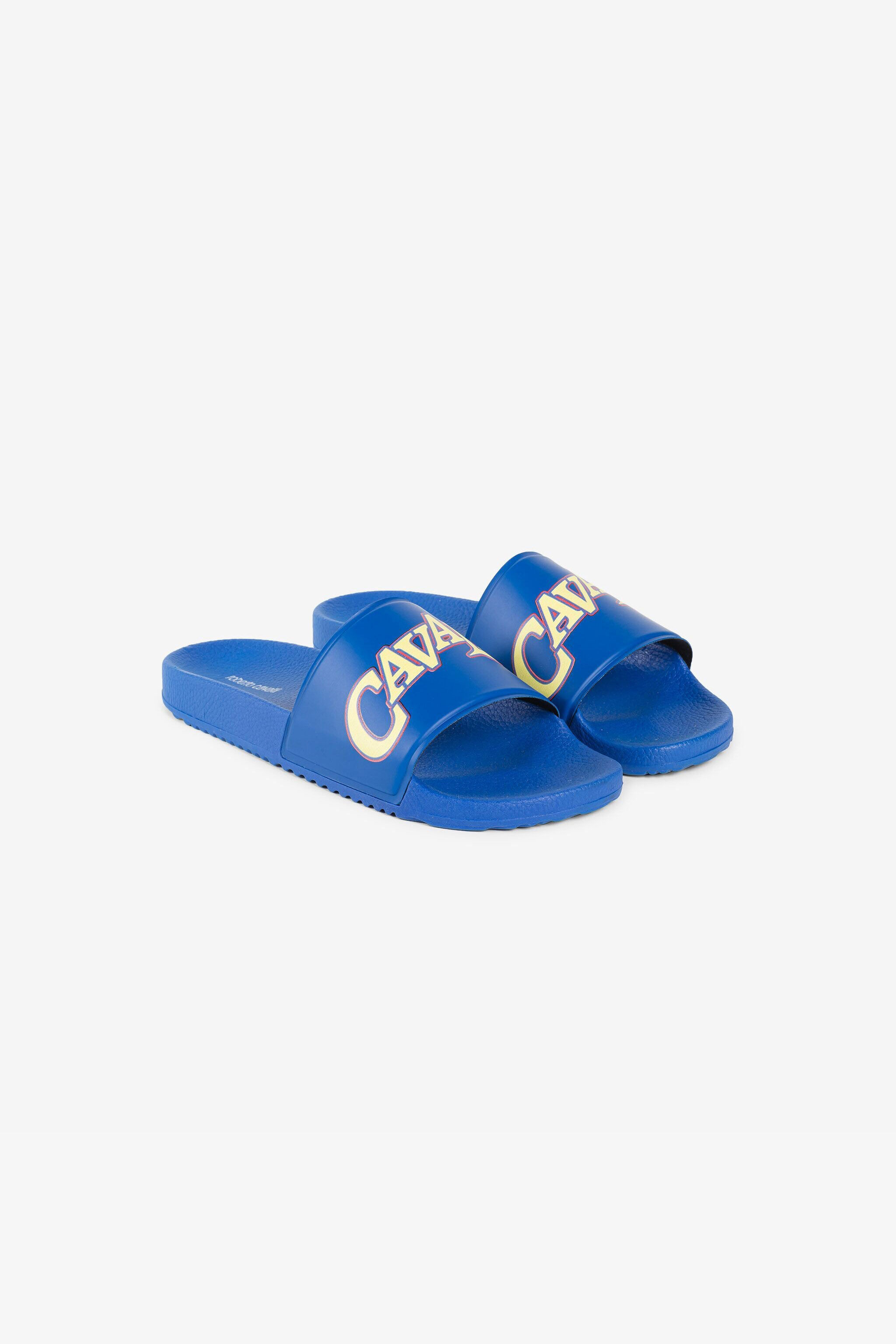 Logo-print slides in Blue for Men | Roberto Cavalli®