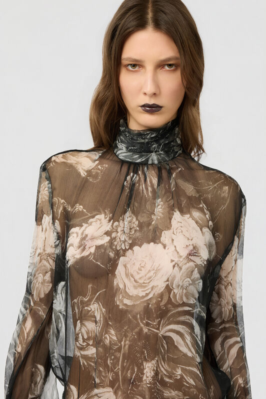 RC Blusa in seta con stampa Fiammingo Flowers RC Blusa in seta con stampa Fiammingo Flowers BLACK/GREY XWT702-CKT77