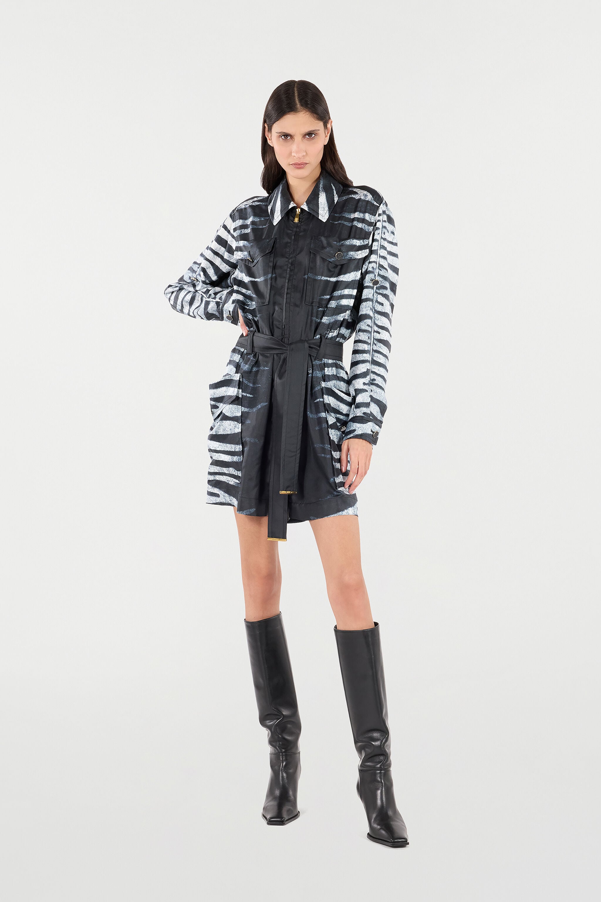 RC Short Silk Dress With Zebra Print RC Short Silk Dress With Zebra Print Black/White UKT163-4QN50