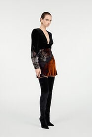RC Black Mini Dress in Silk Viscose Velvet Devorè Lava Effect Black VWT132-VL066